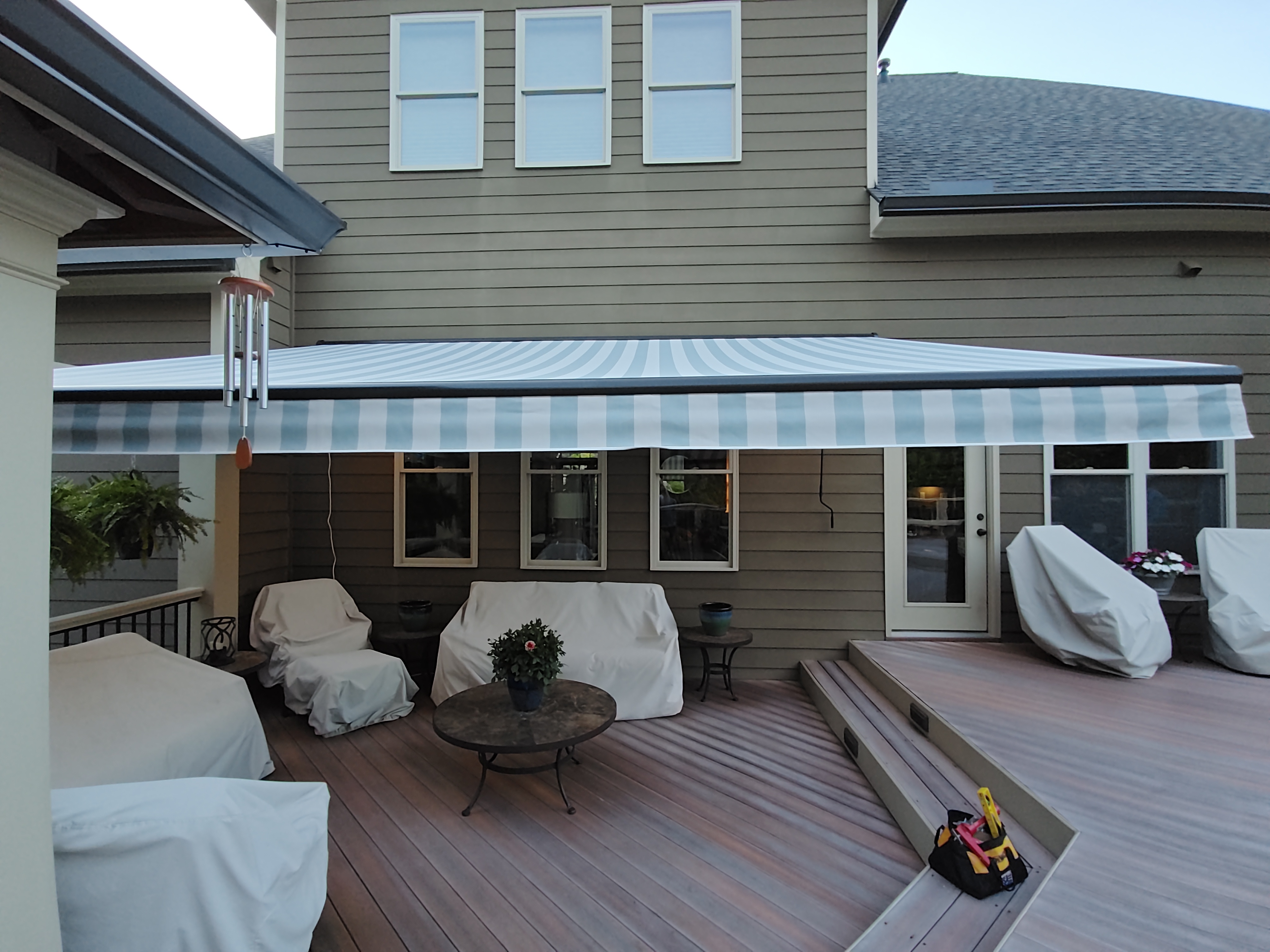 Blue Stripe Retractable Awning Retracted Alpharetta GA