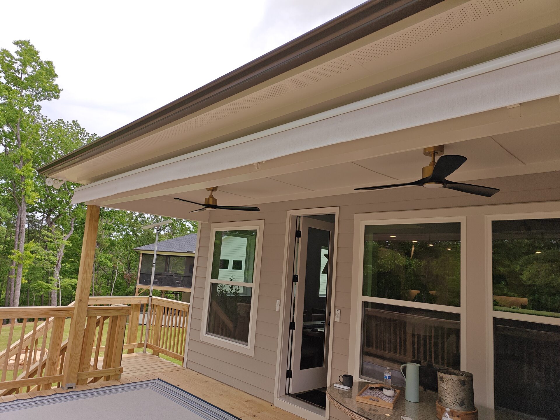 Tan Sunbrella Beige Frame Awning Retracted Canton GA