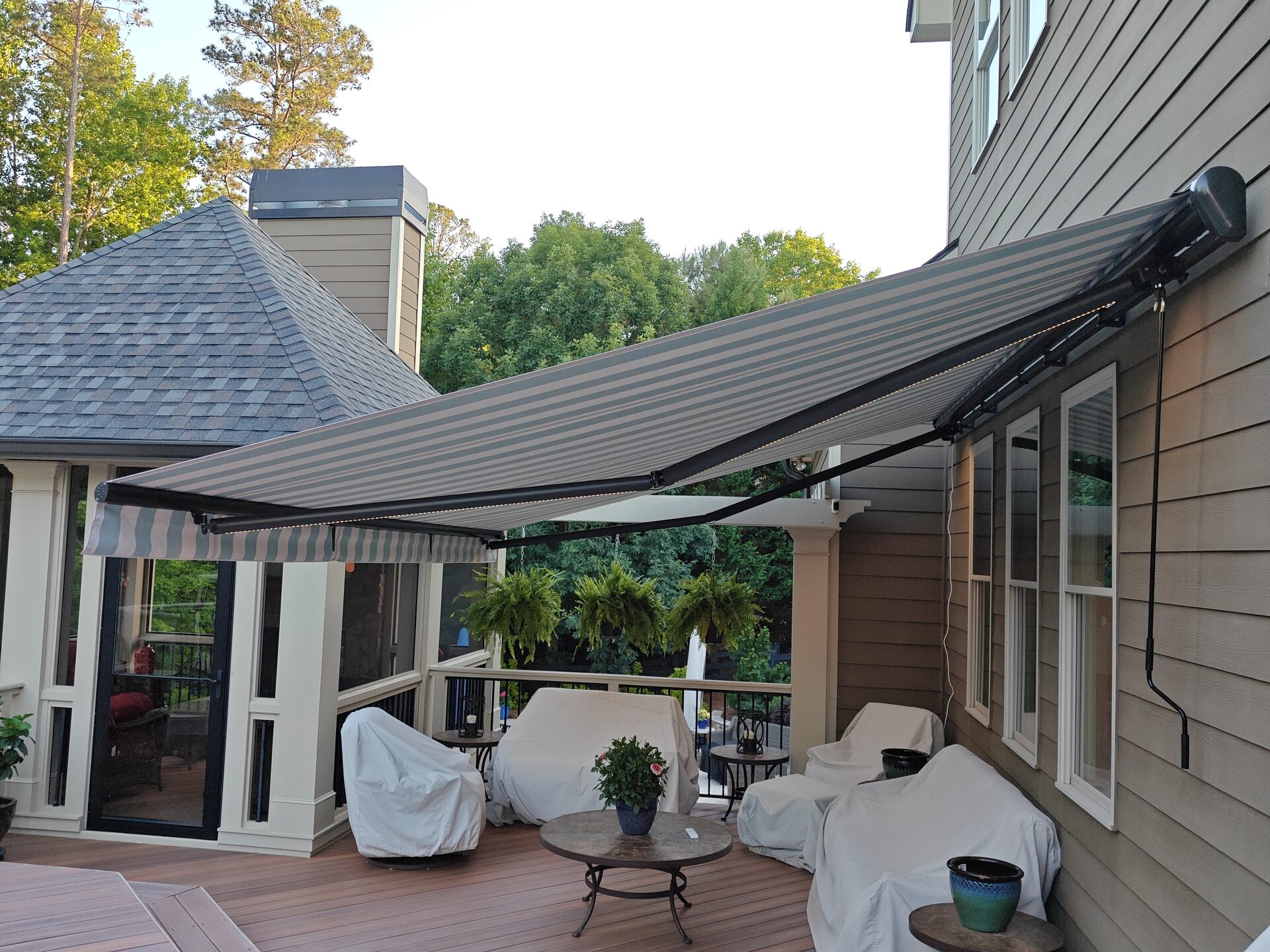 Blue Stripe Awning Extended Milton GA