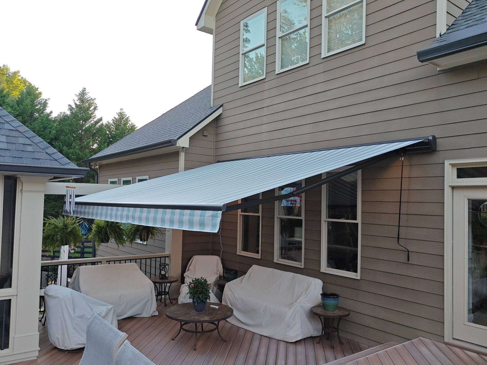 Blue Stripe Awning Retracted Milton GA